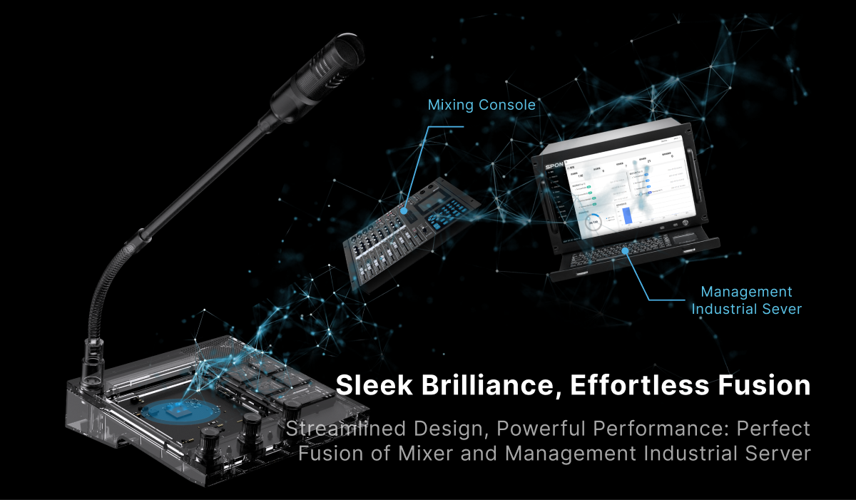 steamlined design, powerful performance: perfect fusion of mixer and management industrial server. IP paging console, more than just microphone, mixer, bluetooth, remote update, mobile connectivity, touch screen