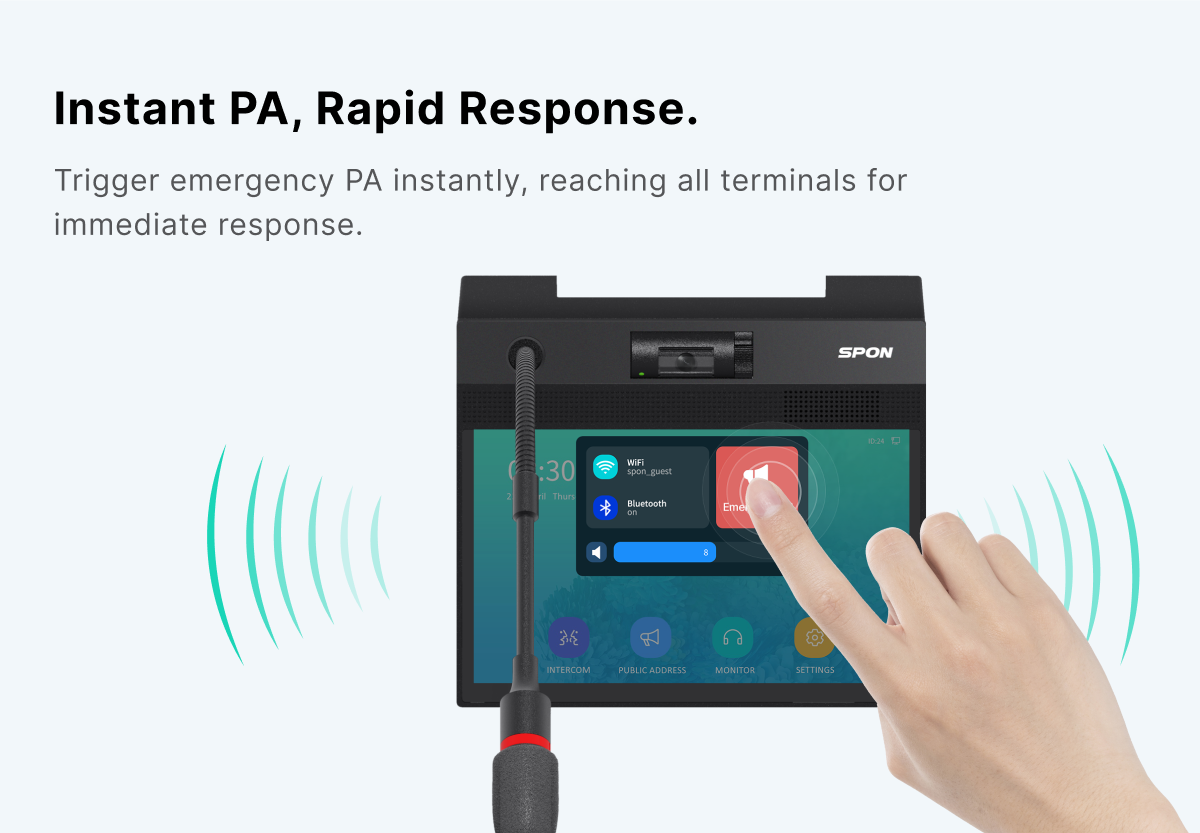 IP video intercom master station, hd touchscreen, Two way full duplex communications. trigger emergency PA instantly, reaching all terminals for immediate response