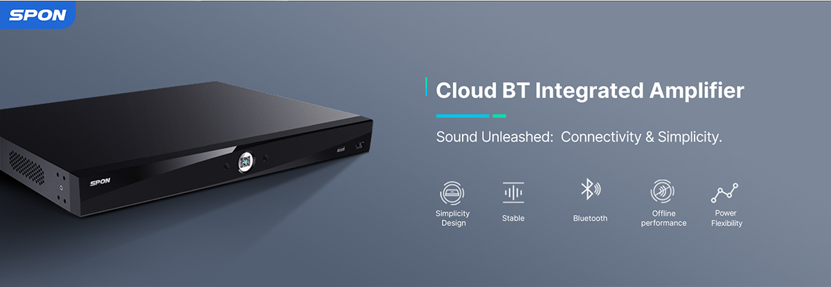 Cloud BT integrated Amplifier. sound unleashed: connectivity & simplicity. simplicity design. stable. bluetooth, offlline performance. power flexibility. multi-channel cloud paging adapter. zone management, power in your hands. simplicity design. stable. zone precising PA. offline performance. power flexibility. 