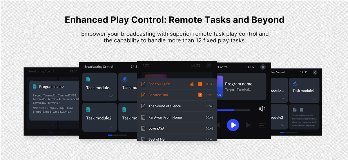 Audio touch panel. plau control with network empower your broadcasting with superior remote task play control and the capability to handle more than 12 fixed play tasks