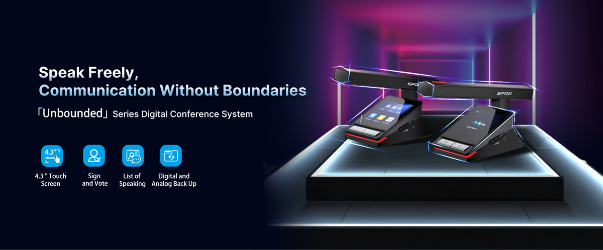 digital conference system, 4.3'' touchscreen, sign and vote, list of speaking, digital and analog backup
